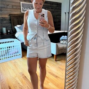 Light Denim Vest and Shorts Romper